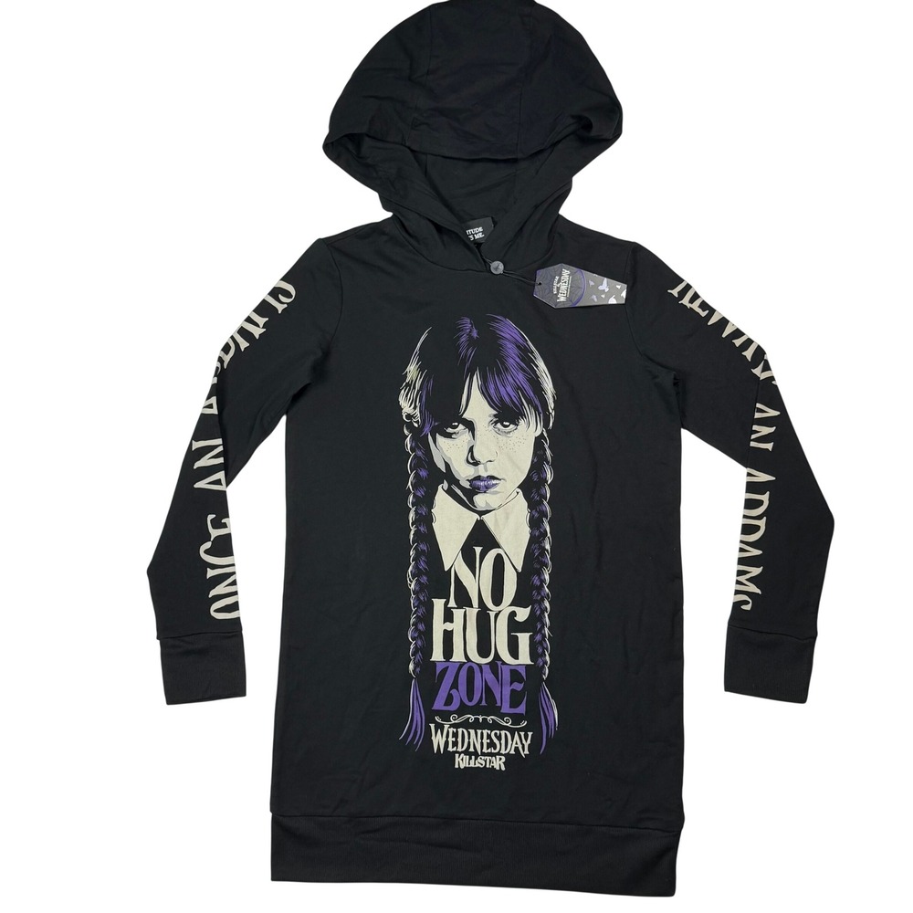 Killstar Wednesday Addams Goth Alt Women Longline Hoodie Black No Hug Zone L